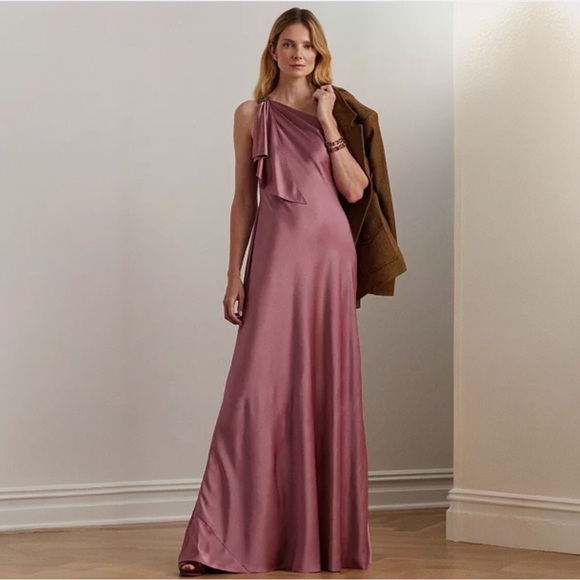 Lauren Ralph Lauren Dresses & Skirts - NWT Lauren Ralph Lauren Satin Charmeuse One-Shoulder Gown Pink Size 8